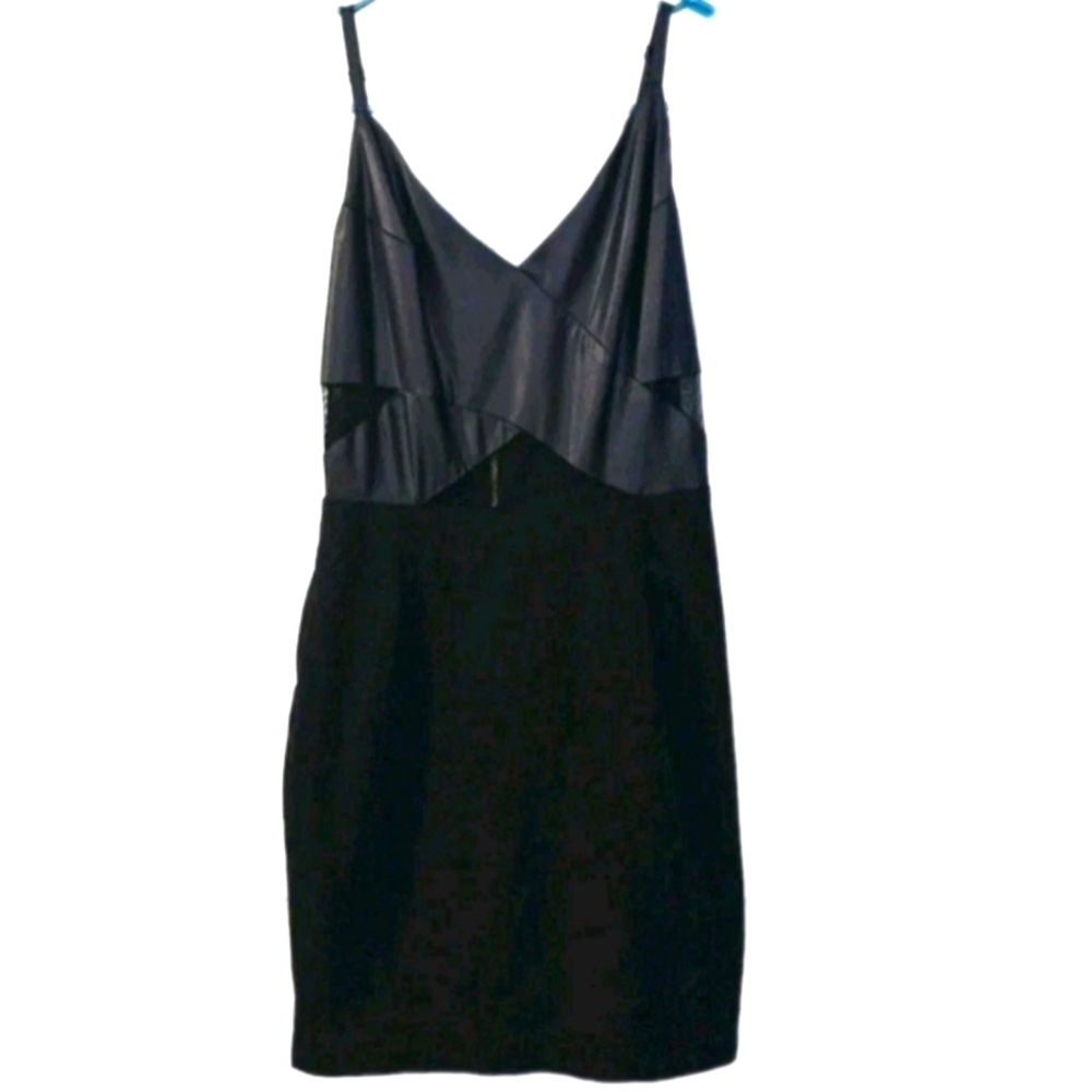 Guess Faux Black leather mini body con dress size small